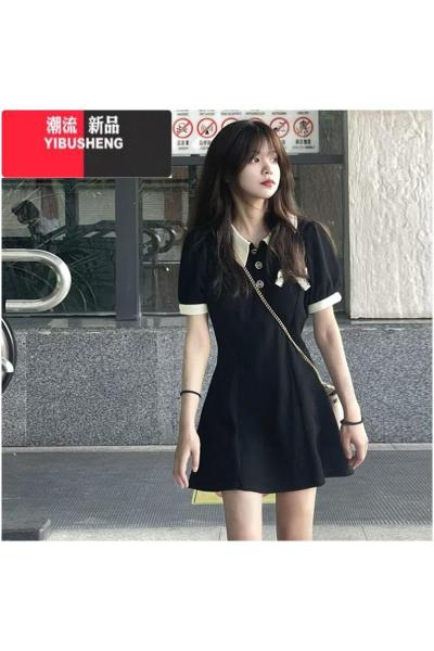 YIBUSHENG小个子黑色polo连衣裙女2024新款高级感法式气质季a字短裙子