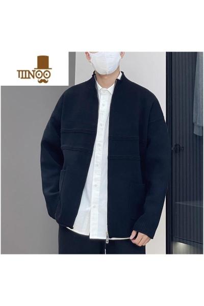 YANXU针织开衫外套男士春装2023新款慵懒风外穿宽松休闲高领毛衣