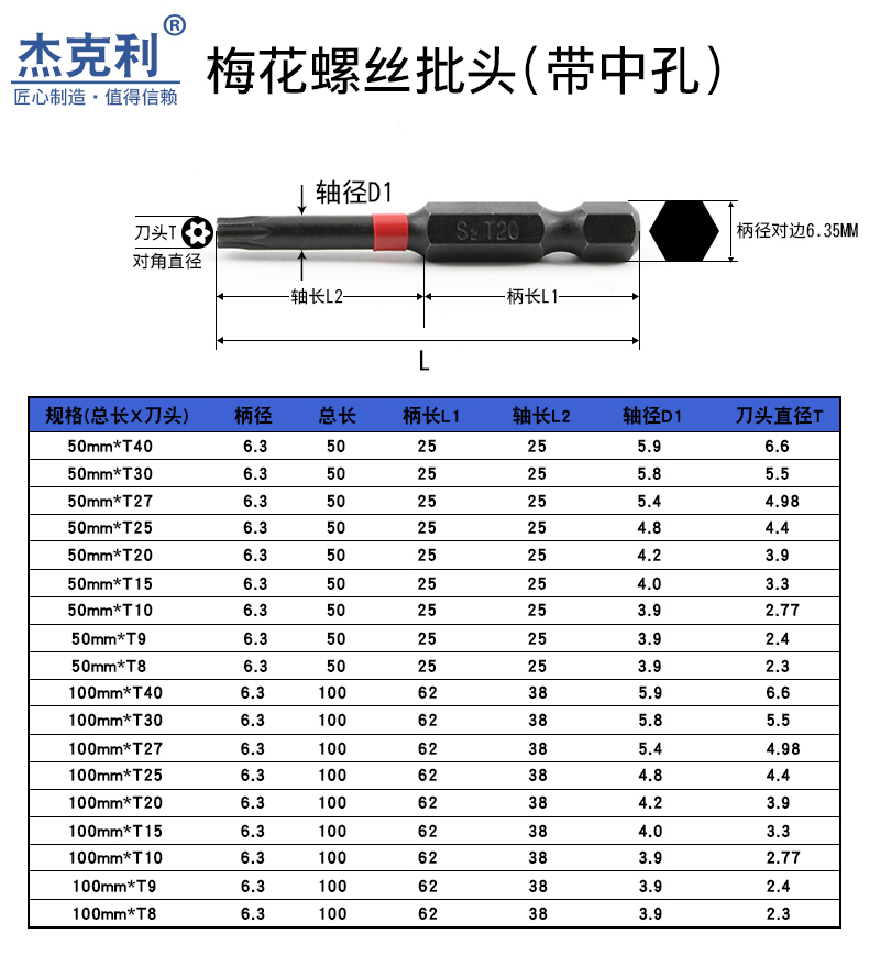 ciaa气动风批头梅花批头s2材质带中孔带磁性星型六花电钻电动螺丝刀头