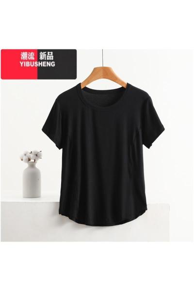 YIBUSHENG装女士t恤宽松显瘦大码短袖莫代尔打底衫胖mm200斤圆领百搭上衣