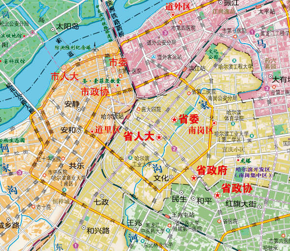 4x1米 哈尔滨市地图挂图 高清防水 交通路线 街道信息 商务办公室