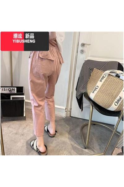 YIBUSHENG裤子春新款女装潮韩版时尚百搭显瘦松紧腰九分哈伦休闲裤女2024