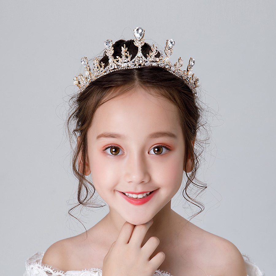 新款儿童头饰手工珍珠发箍公主唯美皇冠花环女童演出拍照写真配饰
