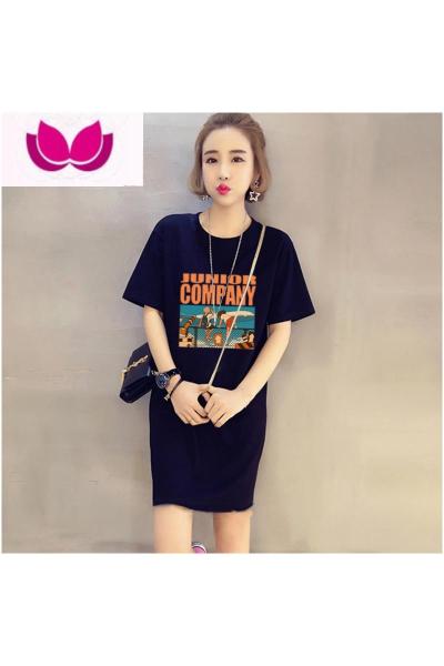 七斓夏季超火cec宽松中长款上衣连衣裙子韩版孕妇印花圆领短袖t恤女潮