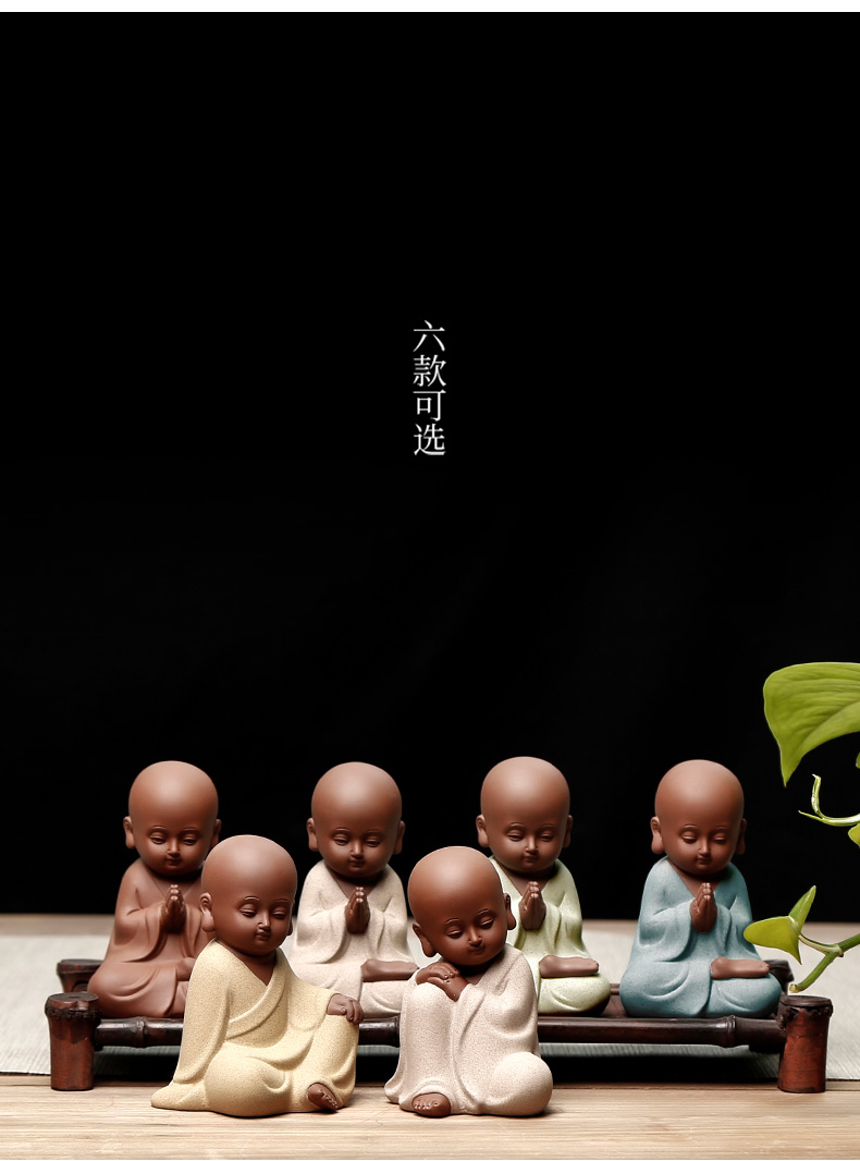 茶桌茶室茶宠摆件功夫茶禅意可爱不看不听不说小和尚紫砂小沙弥陶瓷