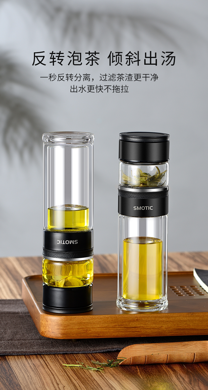 德国茶水分离杯透明双层玻璃杯泡茶杯子男女士过滤便携水杯 封后 升级