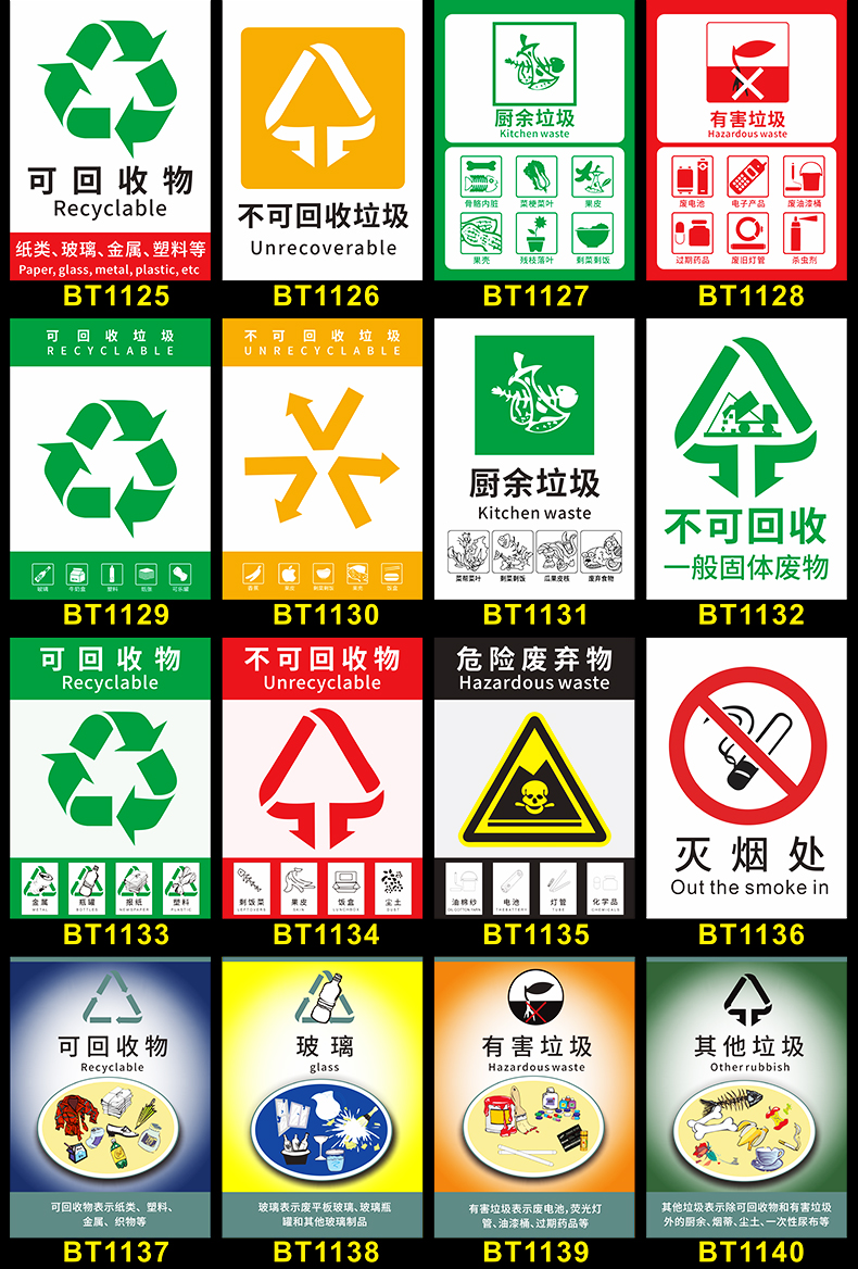 超级新品 垃圾分类标语标识宣传贴纸垃圾桶可回收不可回收有害垃圾