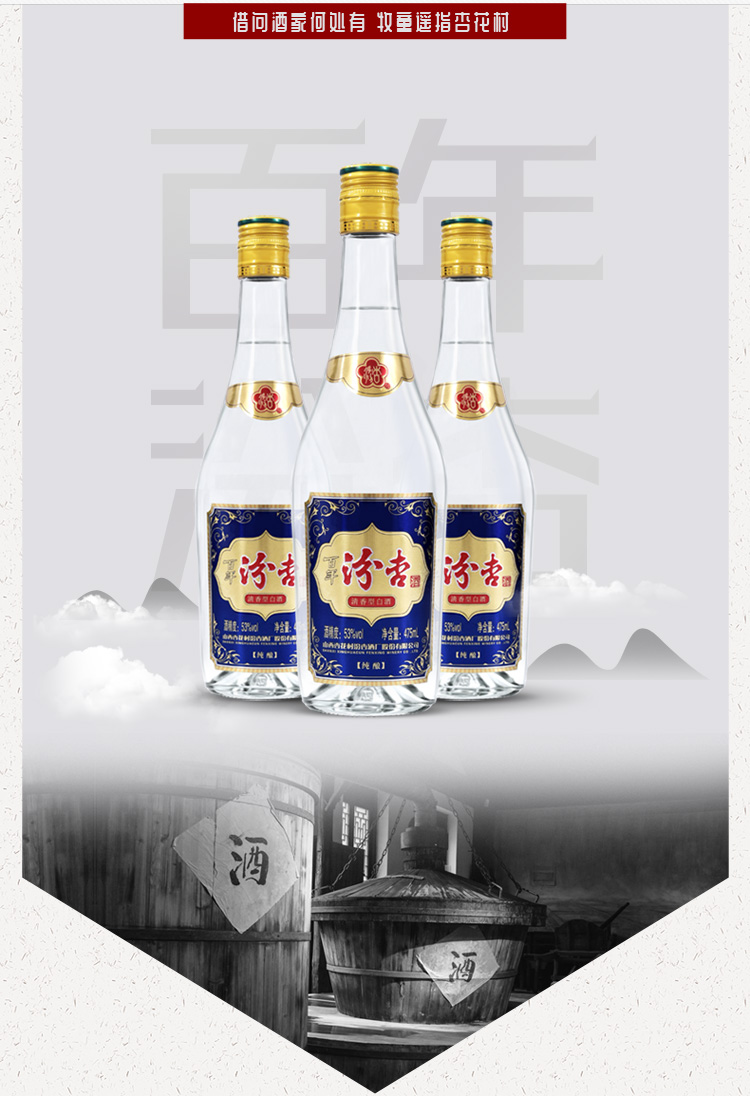 百年汾杏纯酿53度475ml2瓶清香型白酒