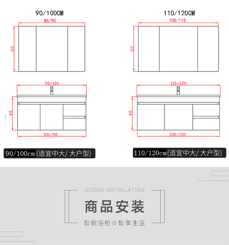 一体陶瓷盆落地洗漱台洗脸洗手盆池卫浴 1米2普通镜柜款 默认尺寸