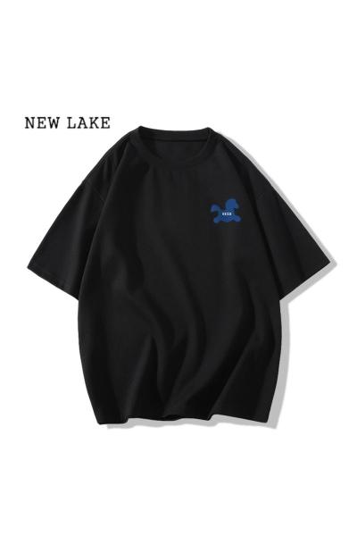 NEW LAKE奶蓝色短袖t恤女小众原创潮牌夏季2024年新款宽松设计感半袖上衣