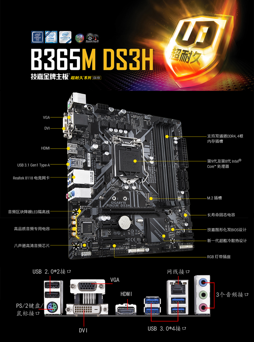 技嘉gigabyteb365mds3h主板英特尔i79700cpu套装支持win7m2插槽ddr4