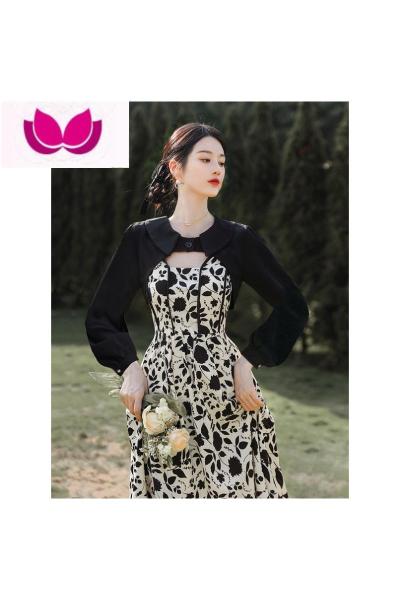 七斓2023春装新款法式高级感茶歇绝美赫本风气质连衣裙女别致独特套装