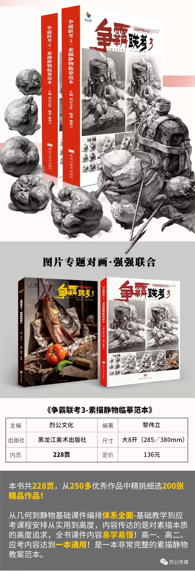 质量保证上架2019黎伟力争霸联考3素描静物临摹范本烈公文化素描基础