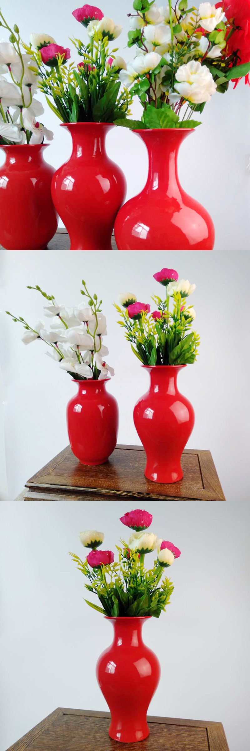 红色鱼尾瓶 中国红花瓶花插红色小号摆件家居客厅创意礼品摆设结婚