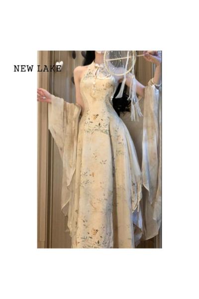 NEW LAKE2024夏季新款高级感新中式国风无袖改良旗袍仙禅意开衫两件套装