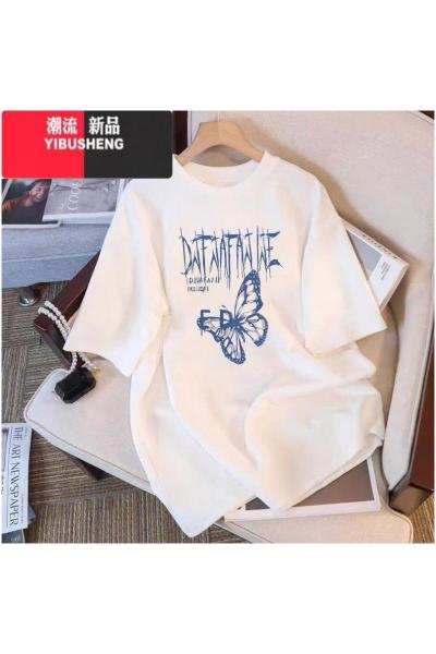 YIBUSHENG短袖t恤女季白色宽松韩版大码半袖chic港风上衣服