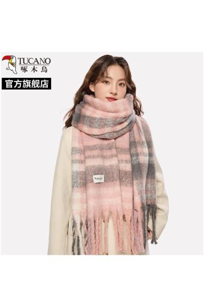 啄木鸟格子围巾女秋冬季2024新款高级感百搭韩版加厚保暖围脖男生