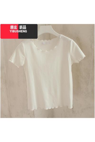 YIBUSHENG木耳边休闲T恤女短袖圆领基础款简约胖子大码打底小衫上衣