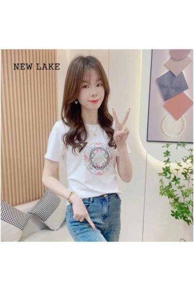 NEW LAKE2024夏季新款新中式国风盘扣修身显瘦短袖t恤女装短款小个子