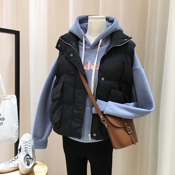 两件套秋冬时尚套装女气质棉服马甲外套韩版宽松加绒连帽卫衣潮串得起