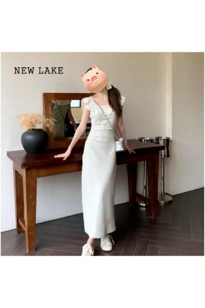 NEW LAKE夏装搭配一整套小飞袖吊带连衣裙子女夏季2024新款小个子梨形长裙