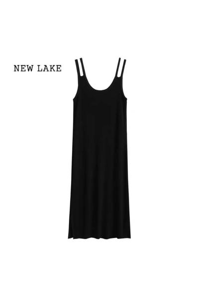 NEW LAKE吊带连衣裙清爽防晒冰丝针织开衫两件套夏季新款薄款中长款裙子女