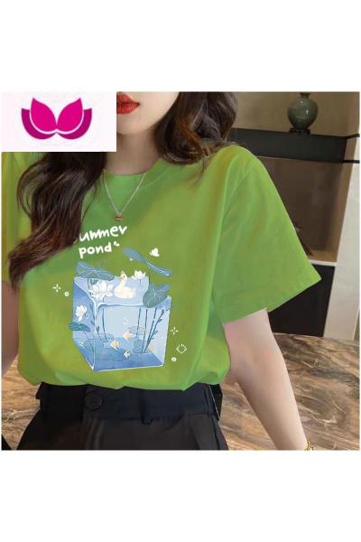 七斓夏季女装天蓝色短袖t恤ins潮上衣服设计感小众正肩学生小个子港味