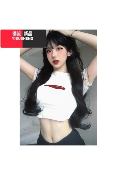 YIBUSHENG甜辣jazz上衣白色内搭女2024季穿搭bm辣妹纯欲高腰复古短袖t恤
