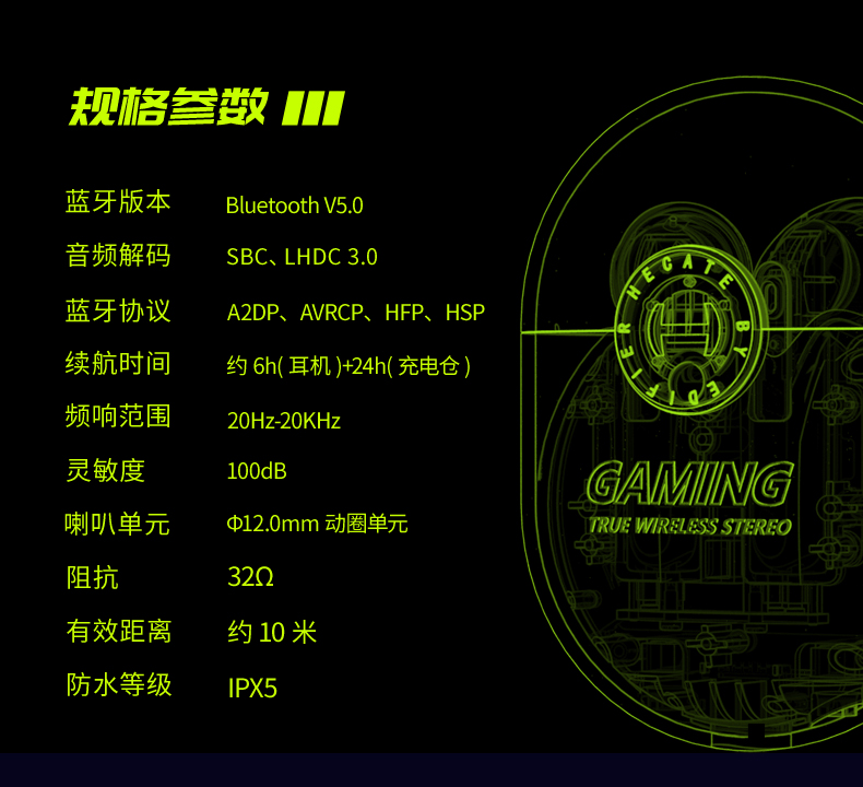 漫步者hecategm5极速版真无线蓝牙耳机双耳半入耳式游戏电竞吃鸡专用