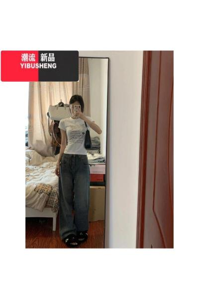 YIBUSHENG白色修身短款正肩短袖t恤女季短款小个子美式复古辣妹显瘦上衣