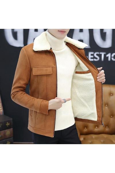 SUNTEK冬季男士外套韩版潮流羔绒冬装加绒加厚保暖有型帅气夹克外衣服夹克