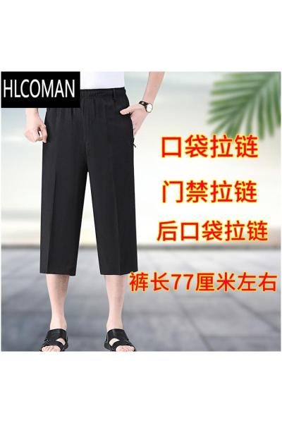 HLCOMAN爸爸夏装休闲短裤中年男士冰丝速干八分裤中老年薄款拉链大码中裤