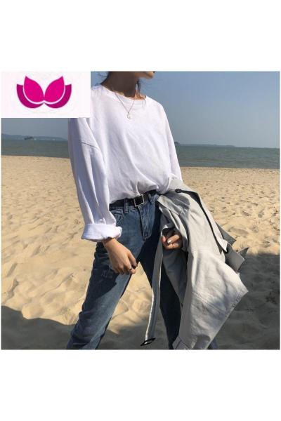 七斓白色宽松长袖t恤女春装2023新款夏季百搭打底衫内搭短袖上衣