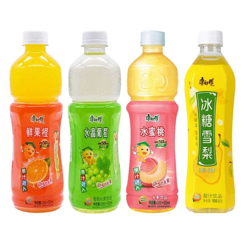 康师傅果汁鲜果橙水晶葡萄水蜜桃水果500mlx15瓶饮料