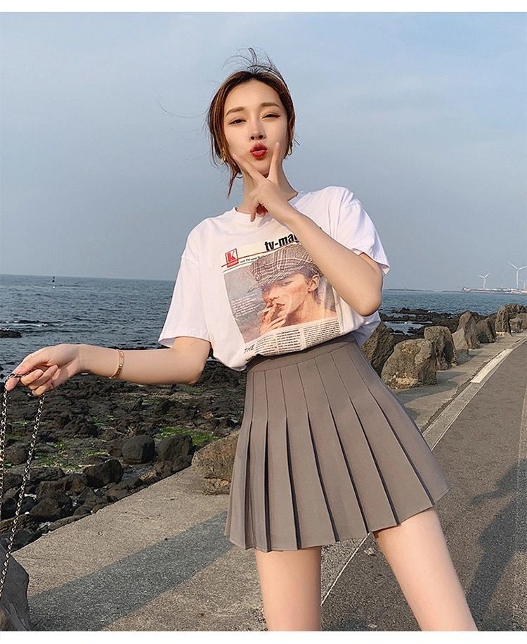 百褶裙短裙女春夏季节新款半身裙新款高腰a字裙显瘦黑白色防走光娜