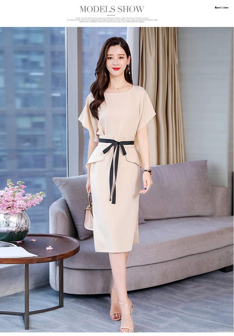 2019夏季新款时尚名媛气质修身中长款裙子有女人味的假两件连衣裙预售