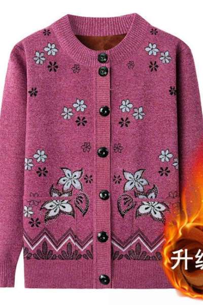 迪鲁奥(DILUAO)中老年人女装加厚毛衣妈妈装针织开衫奶奶毛衫60岁70毛衣外套