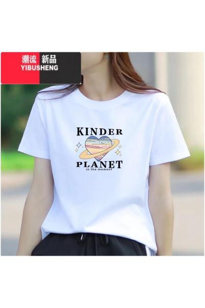 YIBUSHENG[星球爱心]季新款正肩短袖女短款T恤圆领半袖打底上衣潮