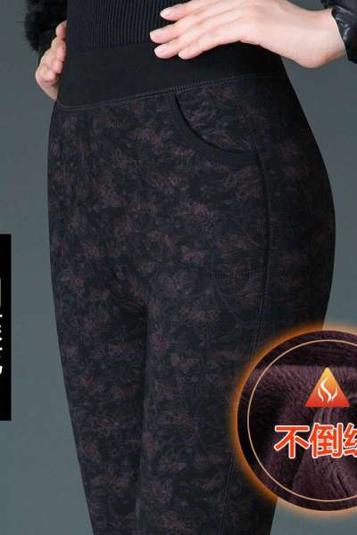 迪鲁奥(DILUAO)40岁50岁妈妈穿的加绒裤冬季厚款刺绣中老年40岁50岁妈妈打底裤女士外穿高腰裤子棉裤
