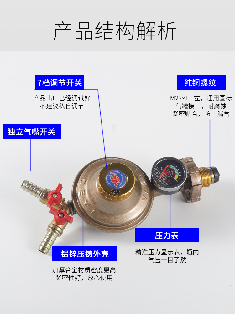 定做 减压阀煤气阀可调低压燃气灶热水器液化气罐配件带表家用角阀 德