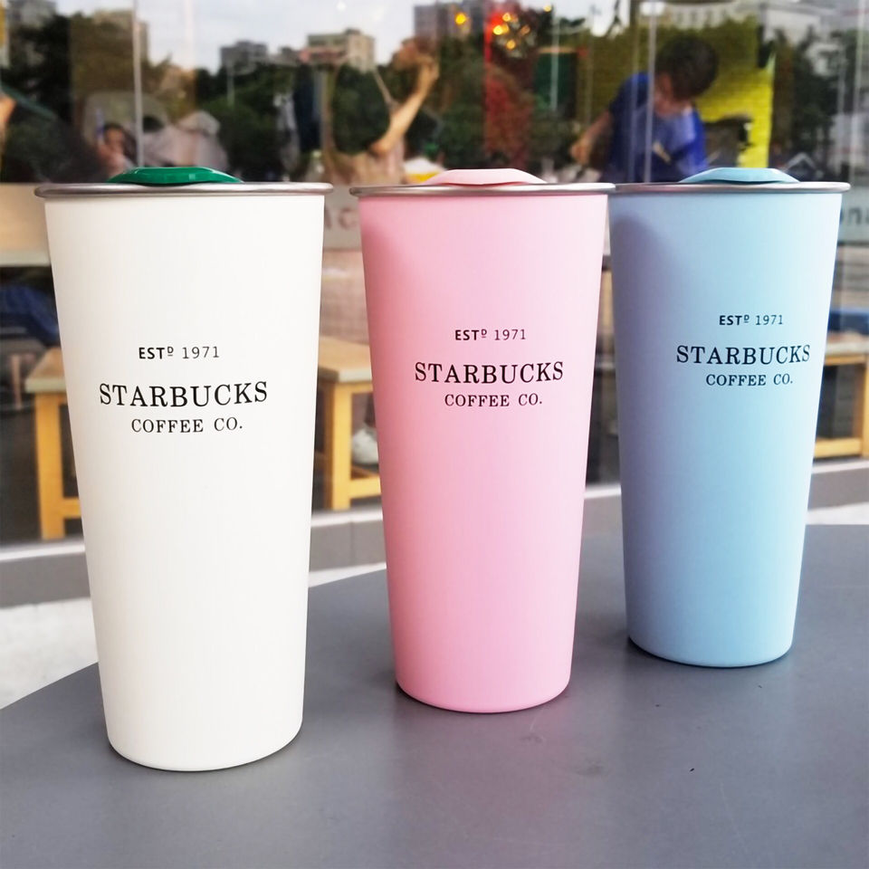 星巴克杯子ins经典不锈钢桌面杯蓝白粉马克杯1971周年保温杯白色475ml