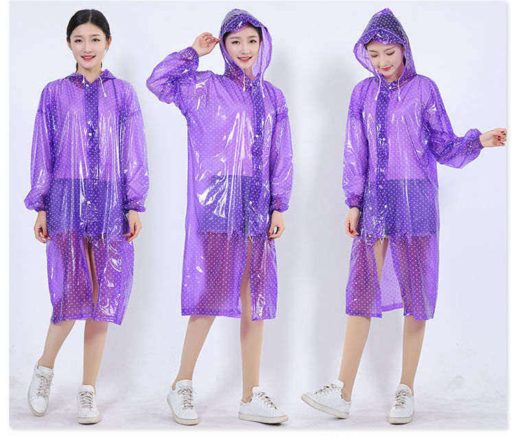透明波点圆点长雨衣户外防护时尚连帽带拉链便携成人连体护脸雨披