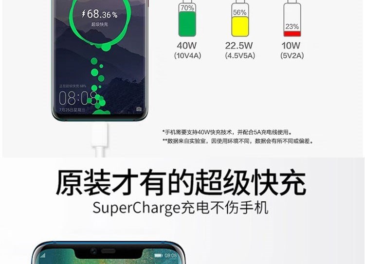 荣耀v2010充电器华为mate20109p20pro头适用快充5a快速数据线5a超级快
