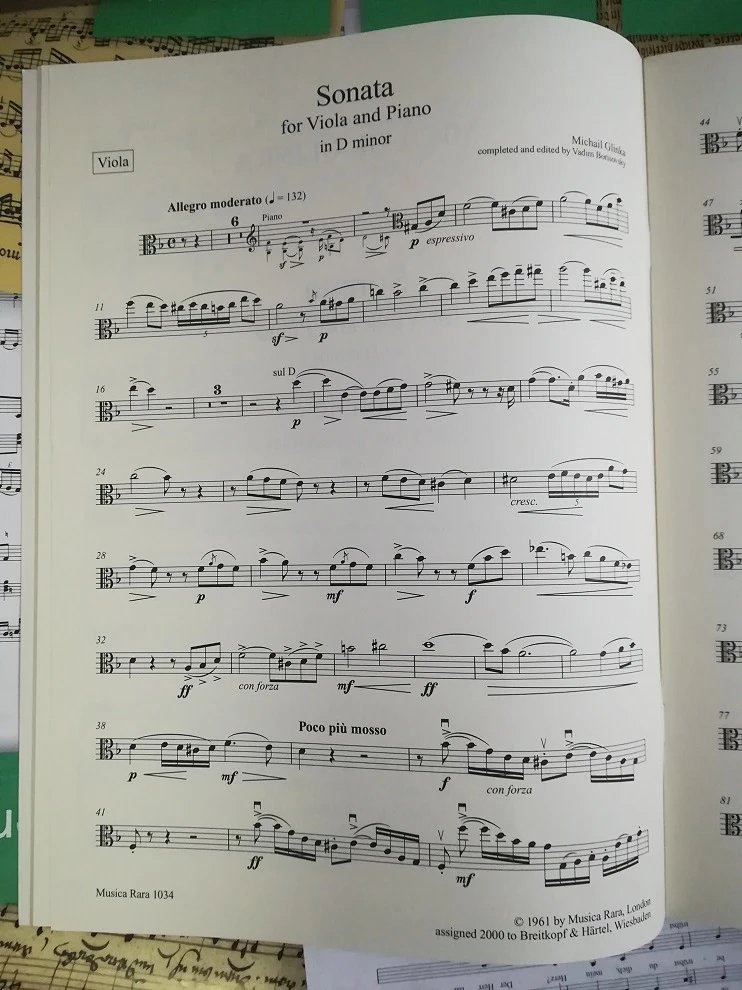 大熊原版乐谱书格林卡d小调中提琴奏鸣曲中提琴和钢琴michailglinka