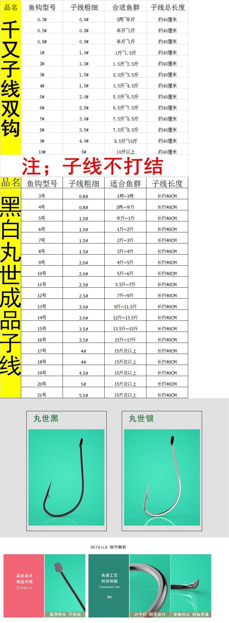 丸世手工绑好成品子线双钩有刺魅扣千又长柄蚯蚓歪嘴海钓鱼钩套装 有