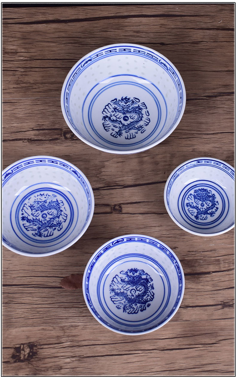 景德镇青花玲珑瓷碗家用釉下彩饭碗高脚汤碗大码防烫面碗复古中式 4.