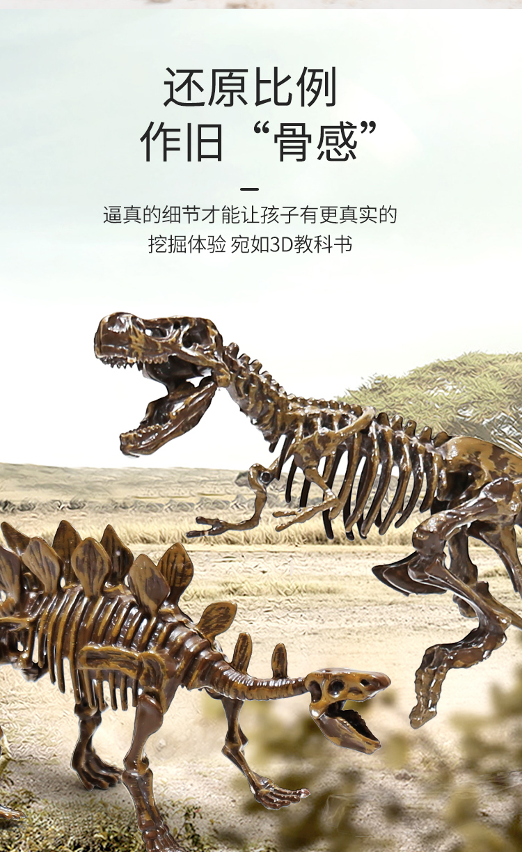 儿童恐龙化石手工diy制作大霸王龙骨架拼装考古挖掘男孩玩具模型