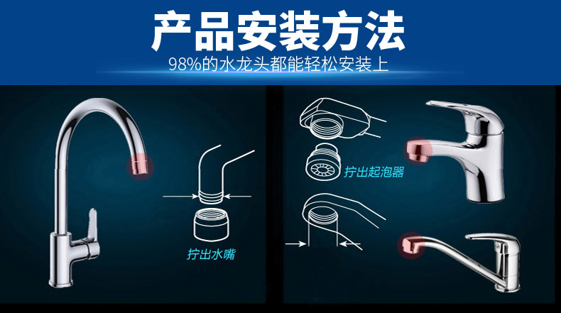 定制水龙头净水器家用自来水过滤器厨房非直饮机滤水器活性炭芯 白色