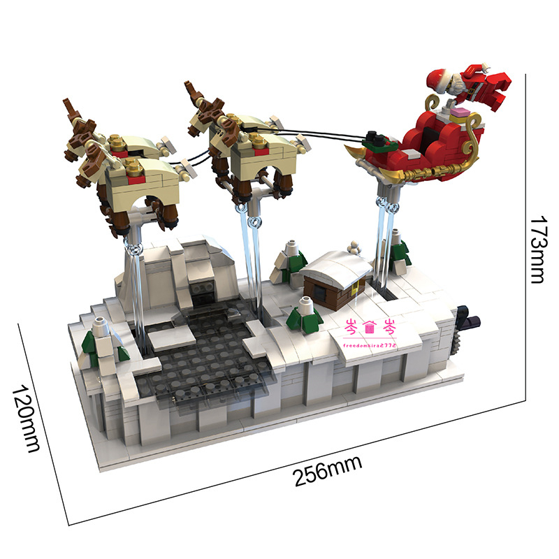 圣诞夜麋鹿圣诞老人极嘉49007拼装玩具积木圣诞手摇版电机版圣诞雪屋