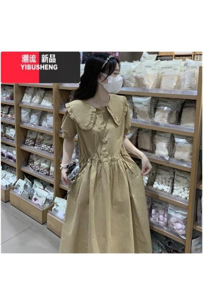 YIBUSHENG短袖娃娃领衬衫裙15初中学生13少女生12岁女大童甜美连衣裙子季